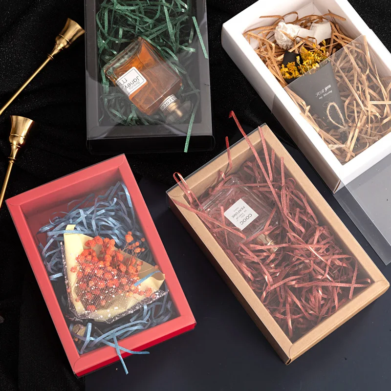 Recyclable Custom Printing Cardboard Paper Drawer Packaging Sliding Box With PVC Clear Lid Luxury Gift Soap Tea Kraft Paper Box