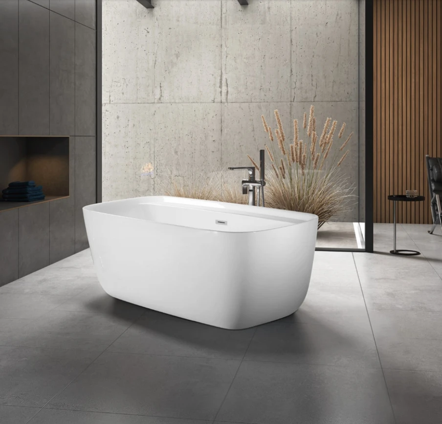 Striped design V- Groove Fluted Freestanding Black Surface Bathtub Acrylic free Standing bath tub