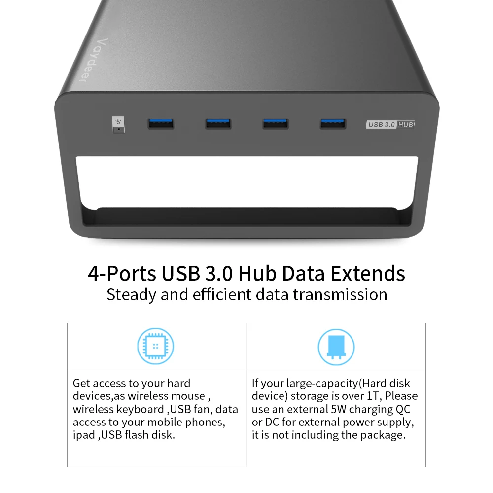 Vaydeer охладитель вентилятор компьютера Подставка алюминиевый демонстрационный стенд riser с USB концентратор портов Эргономичная подставка для монитора