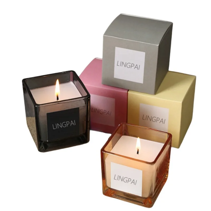 16 oz glassware custom luxurious black frosted square candle jar with lid, used for making candles