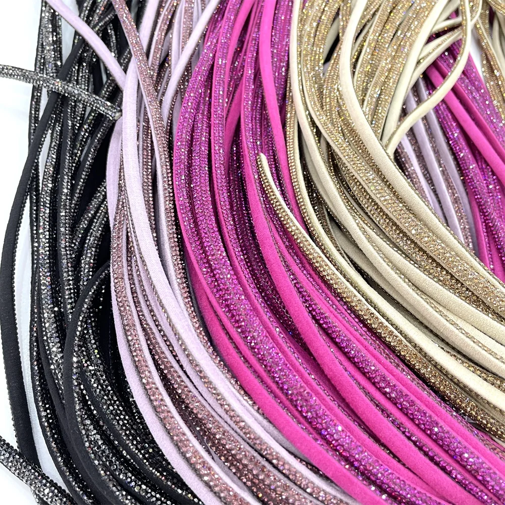 tr096 luxury crystal stripe sandals decoration rhinestone tube rope for shoes