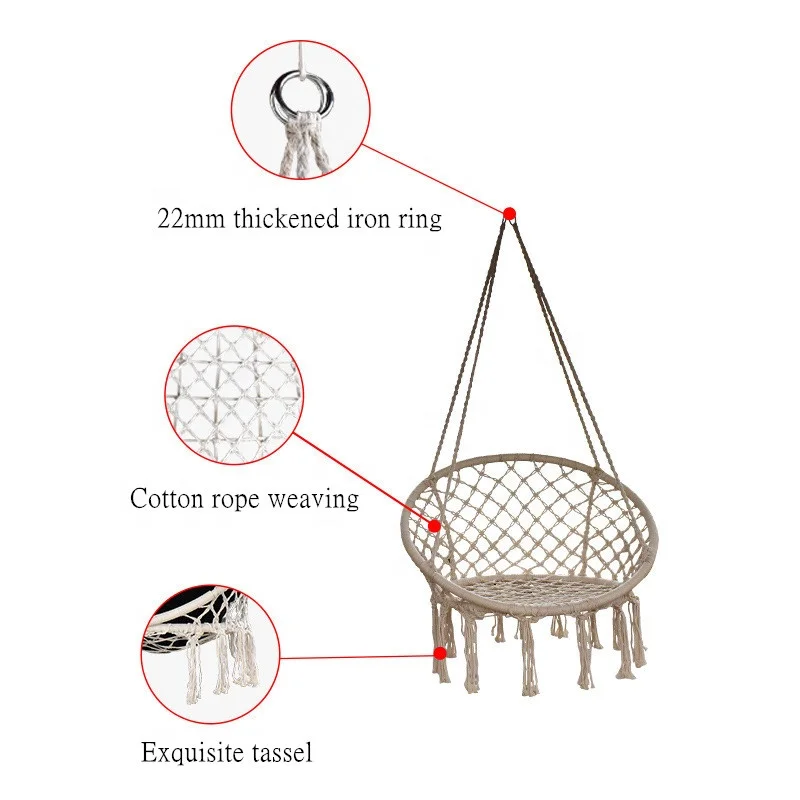 Popular on Amazon factory wholesale hanging indoor swing chair 80cm spring/autumn outing swing hanging garden chair with tassel