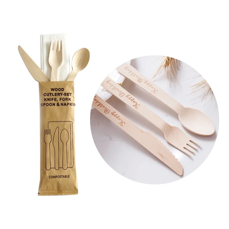 Wholesale Natural Flat Disposable Eco-friendly Wooden Spoon For Sale Eco-friendly Wooden Fork Knife Spoons
