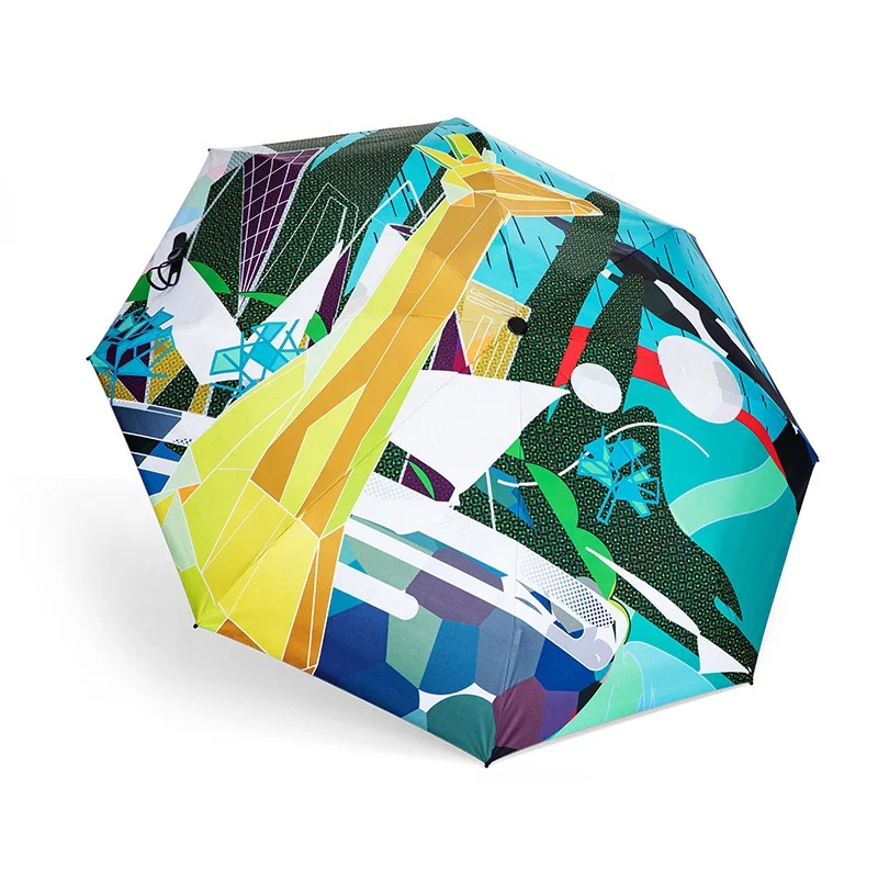 New Creative Fashion Sea World Printing Mini Carries Pocket Handle Five Fold Umbrella  UV Protection Folding Sun Umbrella