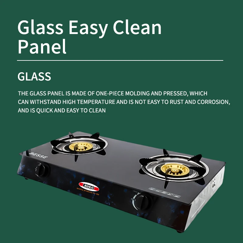 Competitive Price Glass Top Gas Hob Double Cast Iron Burners Kitchen Stoves