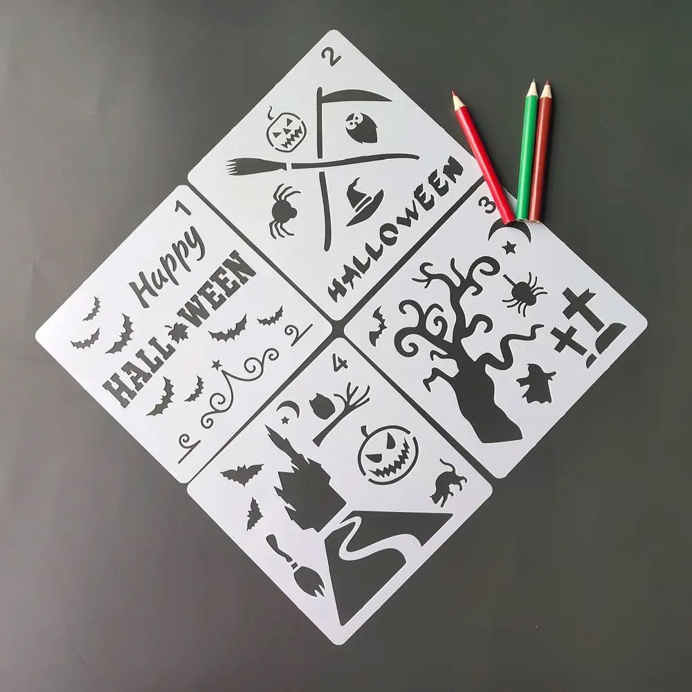 GF Hot Sale Halloween Template Reusable Custom DIY Craft Decoration Plastic Painting Drawing stencils set for kids