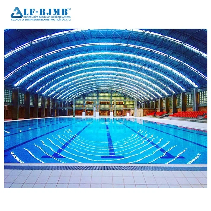 Economical long span roof swim pool steel truss design
