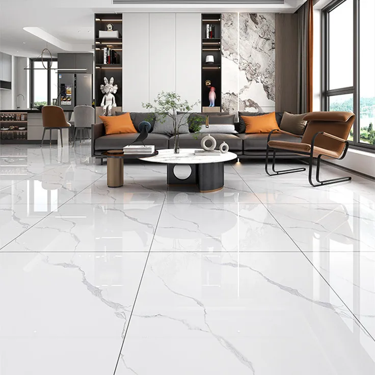 Good Quality Popular Interior Floor Tile Wear-resisting  Glazed Polished Porcelain White Marble Glossy Tiles