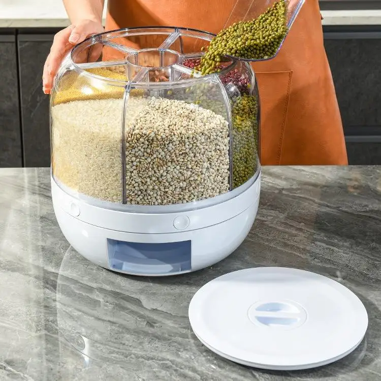 Wholesale Multifunctional Household Grain Storage Box With Rotating And Pressing Function