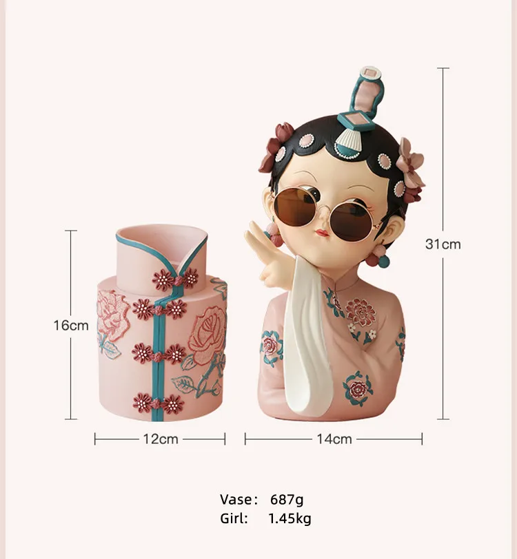 Classical Peking Opera Girl Doll Gift Resin Flower Vase Countertop Decoration