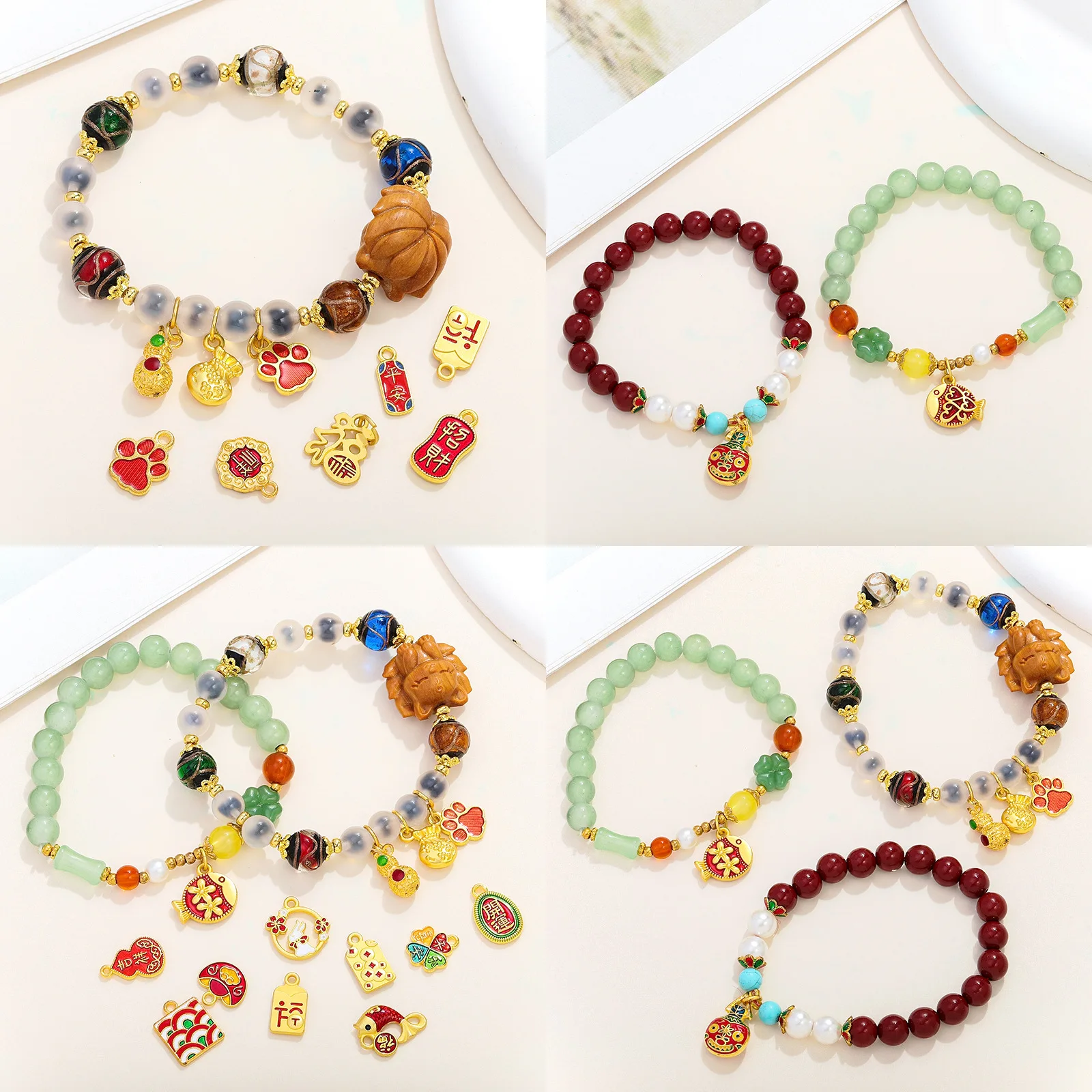 Chinese Style Ancient Method 18K Real Gold Pendant Copper Plated Dripping Oil DIY Beaded Bracelet Necklace Caps Accessory