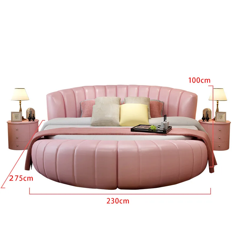 Design Tall Luxury Upholstered King Round Bed Leather Camas Redonda Grande Brown King Size Circle Bed Frame With Storage