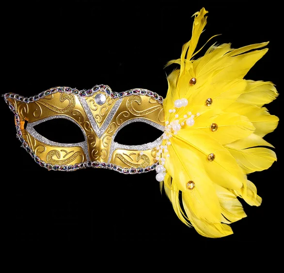 Wholesale Yellow Craft Cheap Chicken Luminous Feathers Fancy Decoration Masquerade Face Plastic Masks for Halloween Party