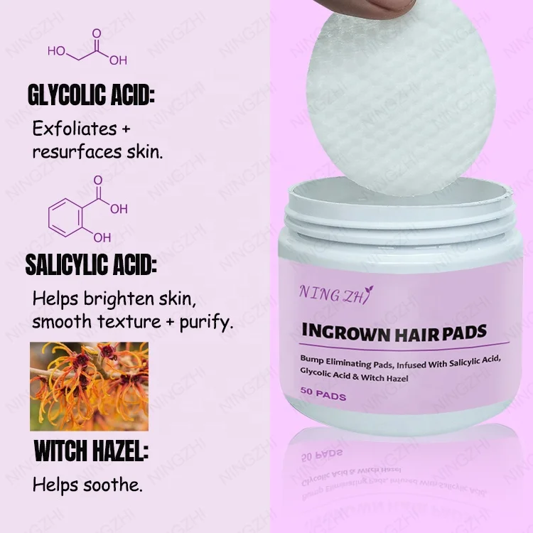 NingZhi Customized logo Glycolic Salicylic Acid Exfoliant Ingrown Hair Peeling Exfoliating Pads