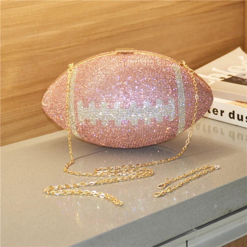 new arrivals Crystal Clutch Soccer Shaped Diamond bling Handbag Shoulder Bag Rhinestone American Football Clutch Purse