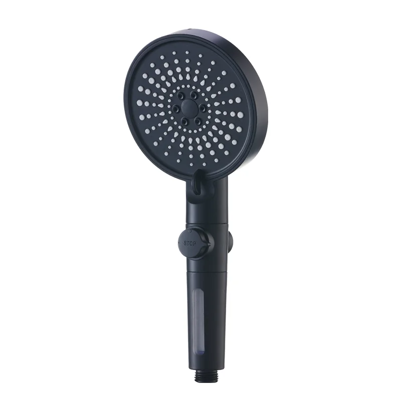 6 Function PP Filter Black Handheld Adjustable Water Flow High Pressure Water Saving Shower Head With Stop Button