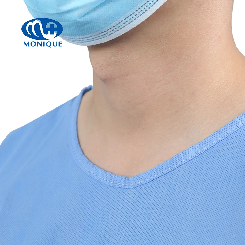 PP/SMS Patient gown suit Disposable scrub suits, pajama, patient gown with V-collar or round collar