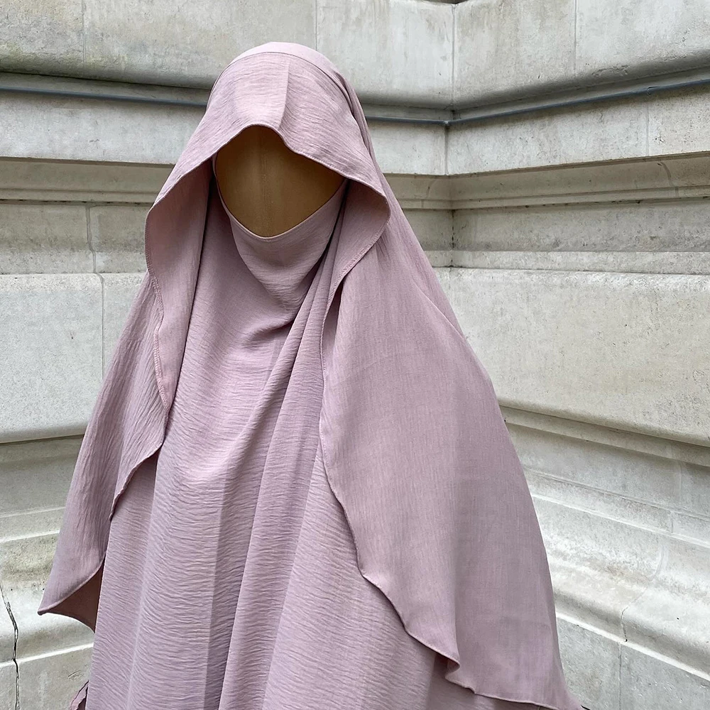 Khimar with Cape Jazz Crepe Niqab Strings Lightweight Breathable Women Muslim Dubai Dress Islamic Clothing Long Hijab Veil