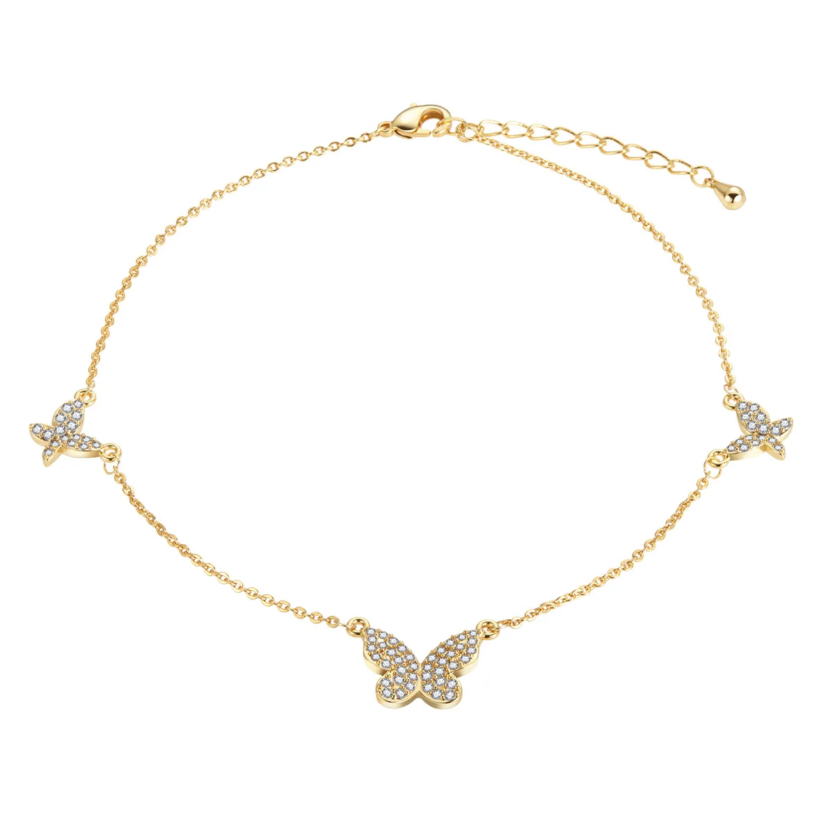 
Ins Real 18K Gold Plated Links Chain Animal Bracelet Trendy Adjustable Micro Pave Cubic CZ Bling Zircon Butterfly Bracelet 