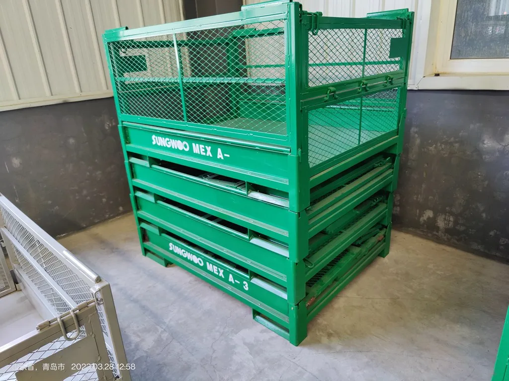 BHK112 storage stacking foldable wire mesh steel metal cage pallet trolley cage