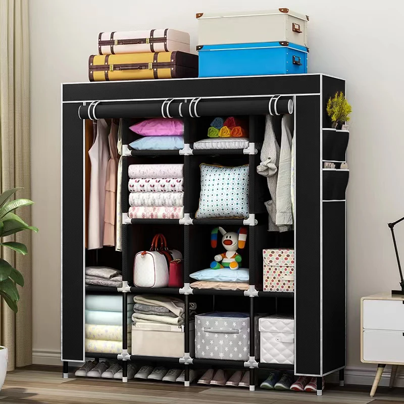 Modern Steel Tube Foldable Dust Proof Non Woven Fabric Cloth Storage Fabric Wardrobe Bedroom Furniture Home Furniture Customized