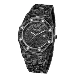 Big Gold Luxury Brand Diamond Mens Watches Top Brand Luxury Iced Out Male Quartz Watch Calendar Hip Hop Watch For Men