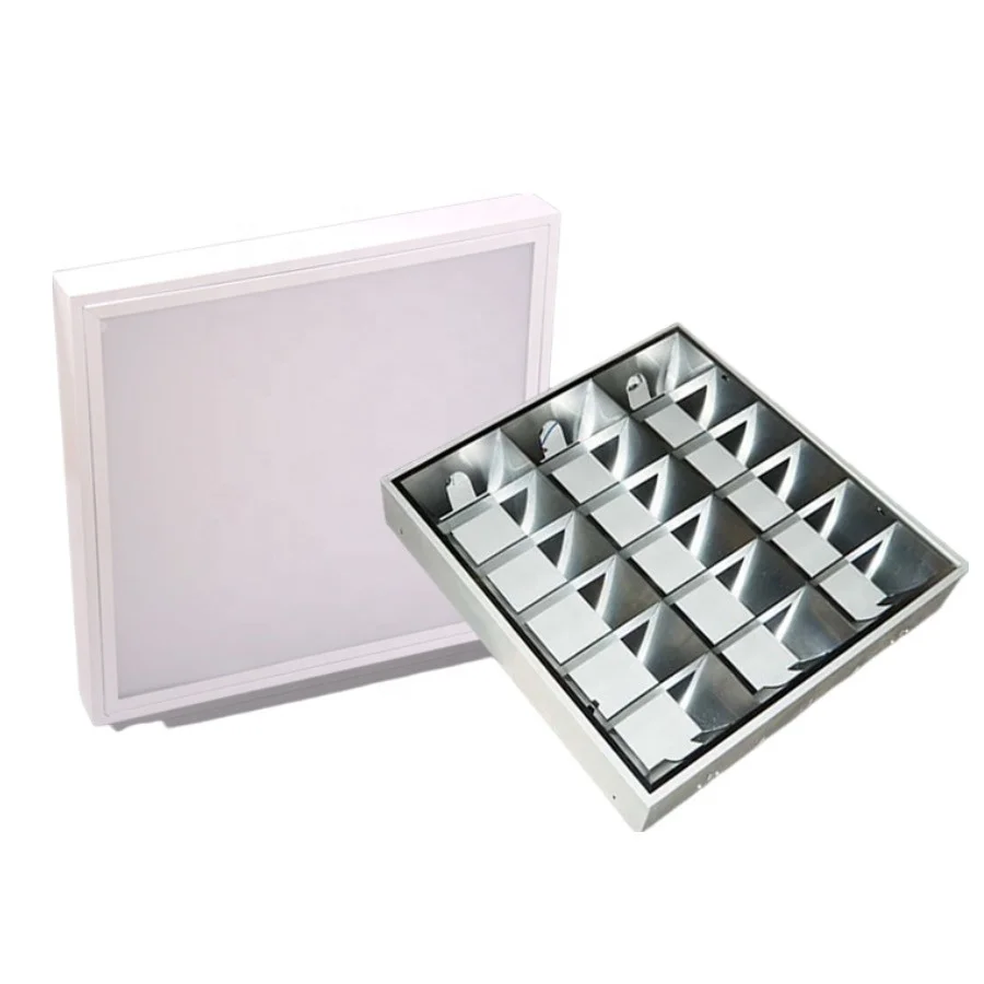 600*600mm ceiling grille panel light recessed 2*2ft 2*20w 3*20w 4x20w t8 grille panel light fixture with opal milk diffuser