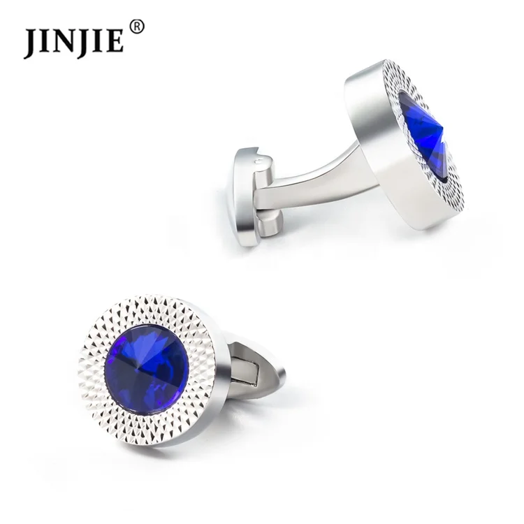 JINJIE  New high-quality fashion wedding round blue stone  mens luxury cufflinks for suit shirt wholesale