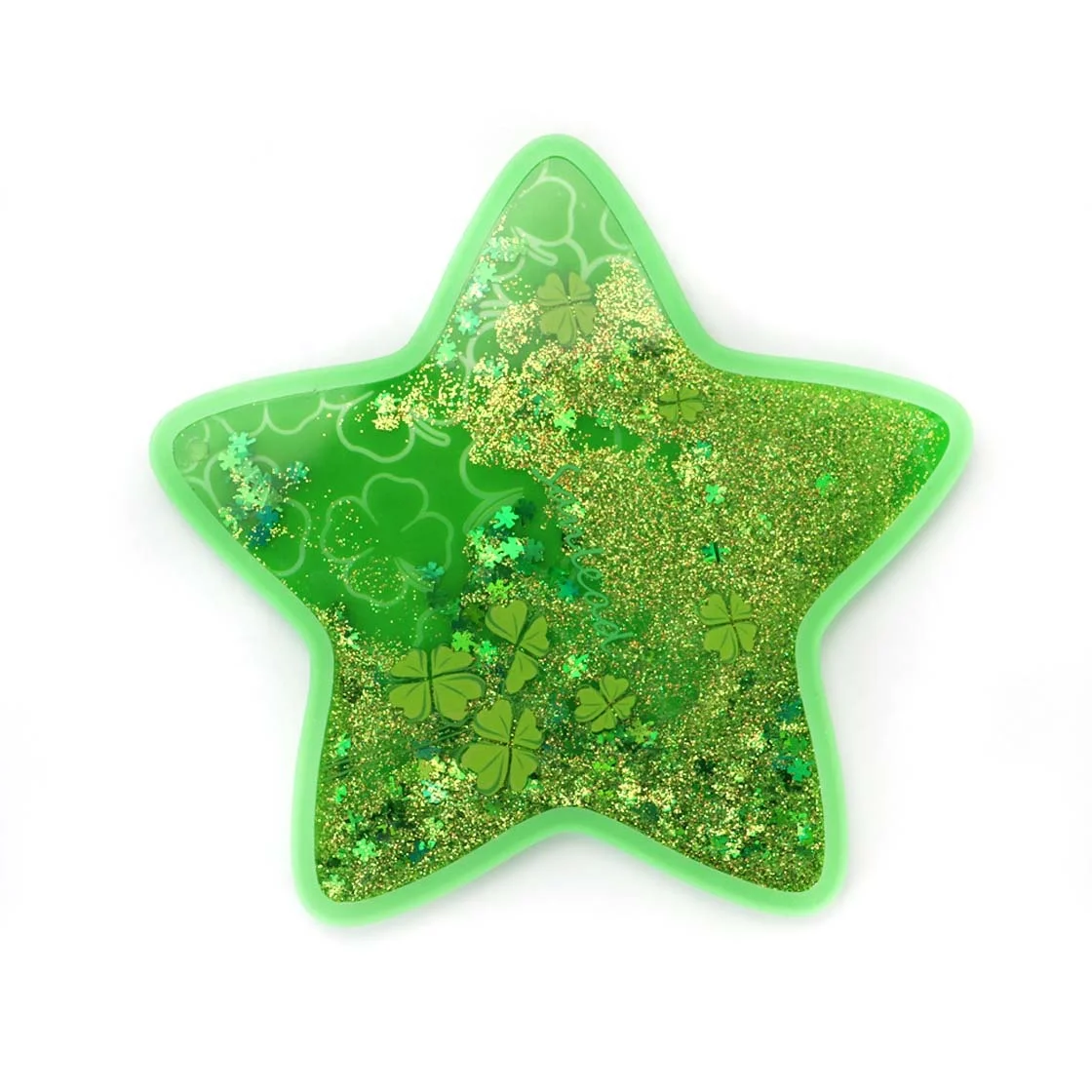 Customized UV Print Sparkle PC Silicone Promotion Gifts Star Shape Liquid Oil Aqua Waterfall Quicksand Glitter Coffee Coaster