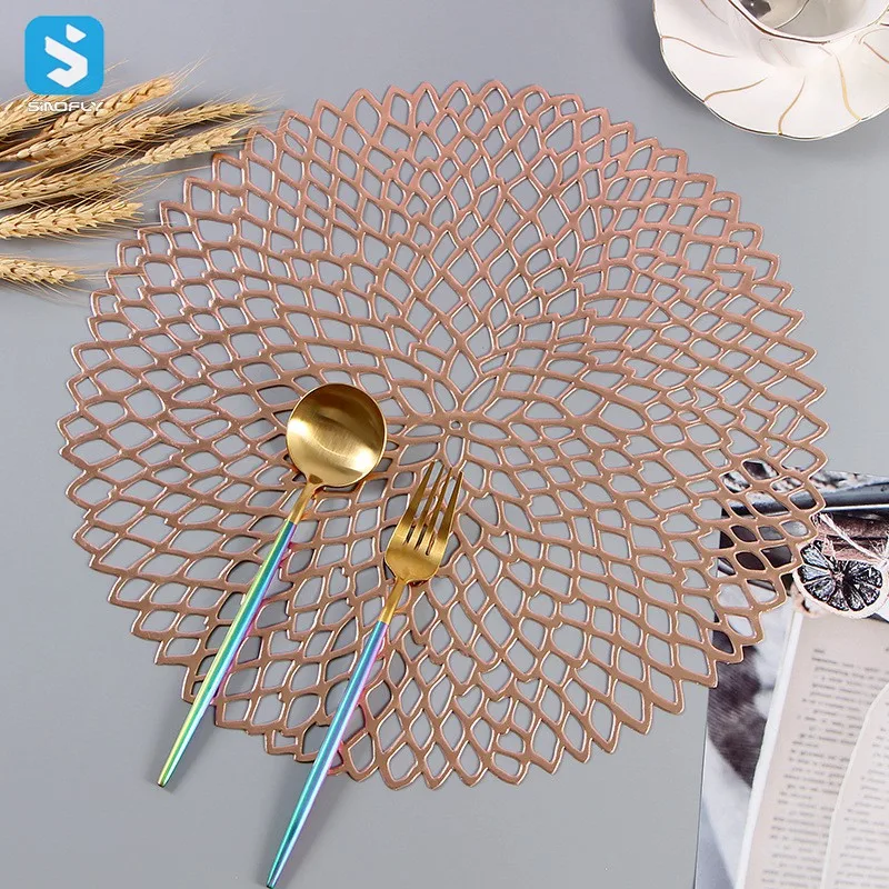 New Style Dining Table Mat Luxury PVC Placemats Plastic Pierced Gold placemats