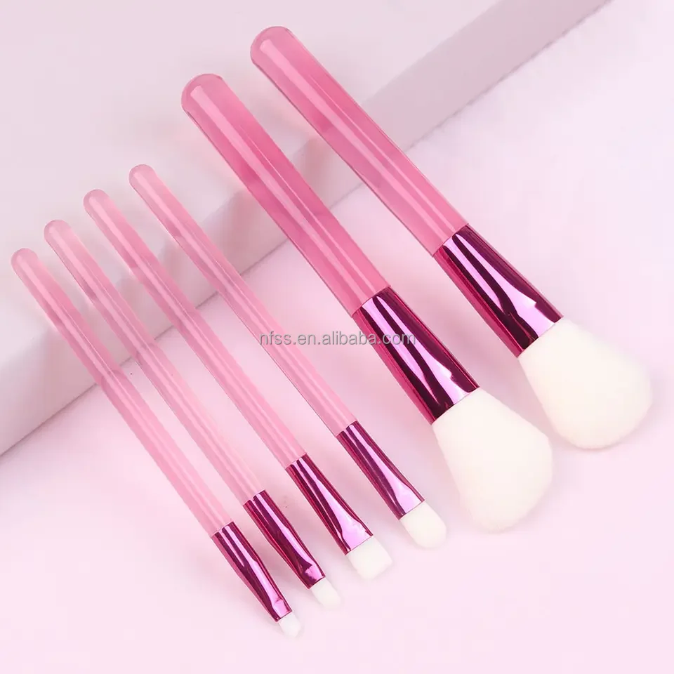 Customization Sparkle Girl Heart Design Yiwu Plastic Bh Cosmetics Brushes Rose Pink Vegan Crystal Handle 6 Pcs Makeup Brush Set