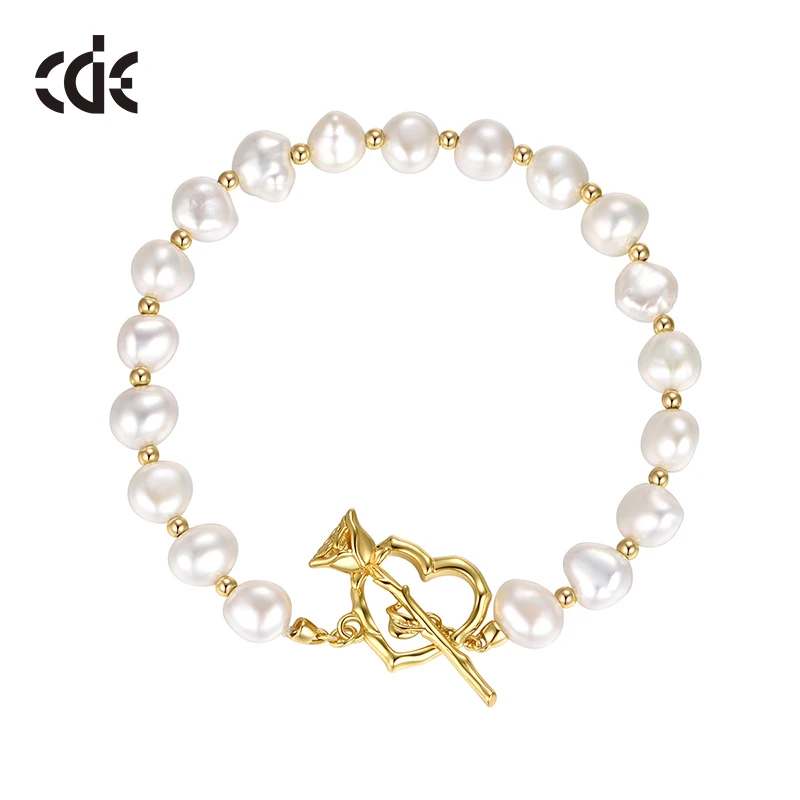 CDE YB0731 Fine 925 Sterling Silver Jewelry Wholesale Freshwater Pearl&Rosette FlowerBracelets 18K Gold Plated Bangle/Bracelet