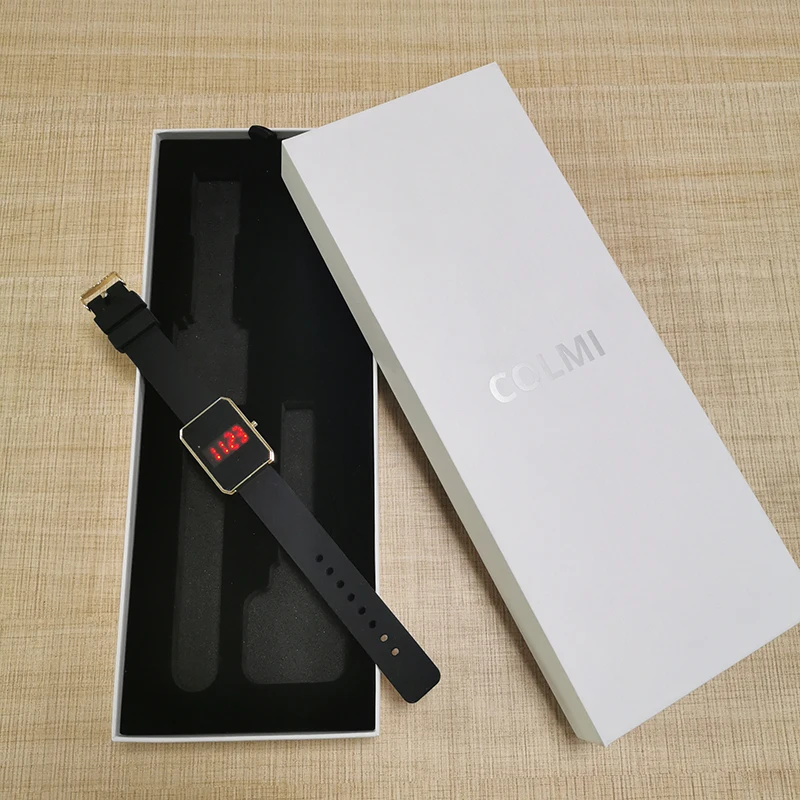 Custom logo single cardboard smart leather band watch box long watch packing box with EVA foam insert