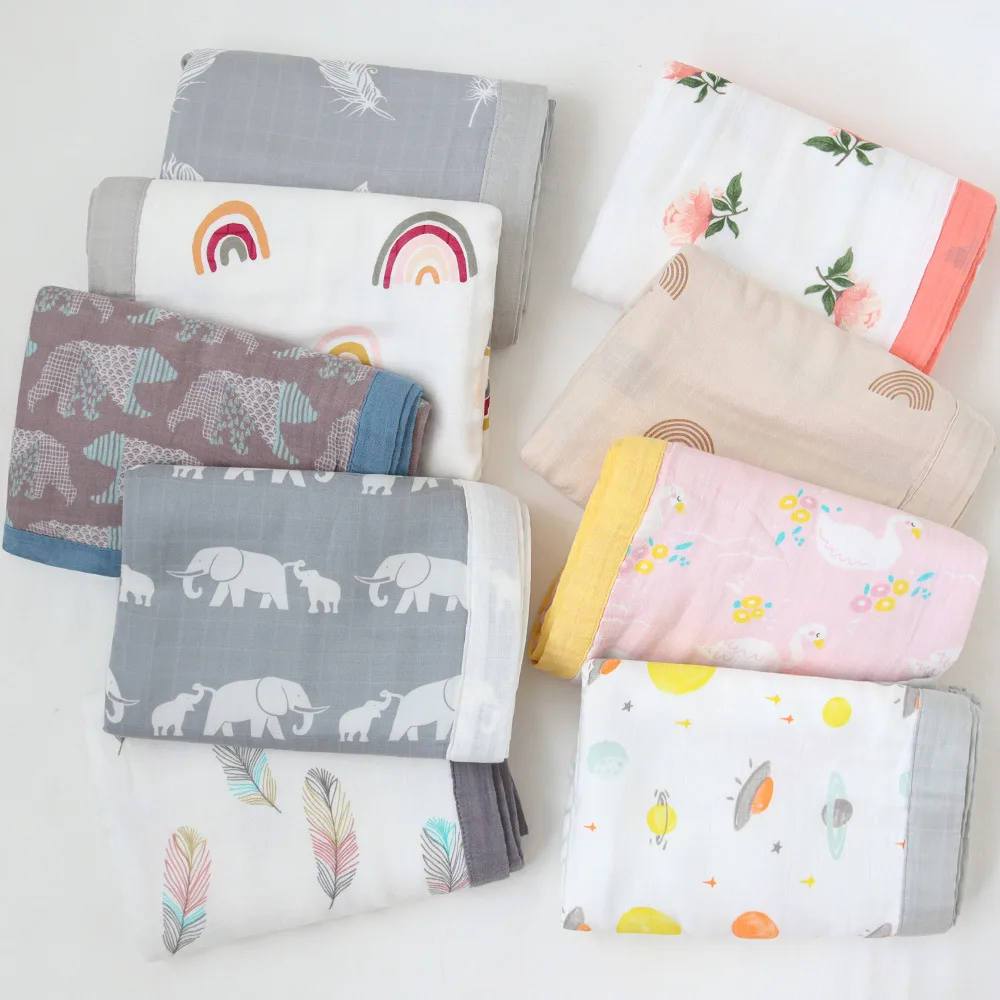 Wholesale china factory price organic bamboo baby 4 layer muslin blanket with trim