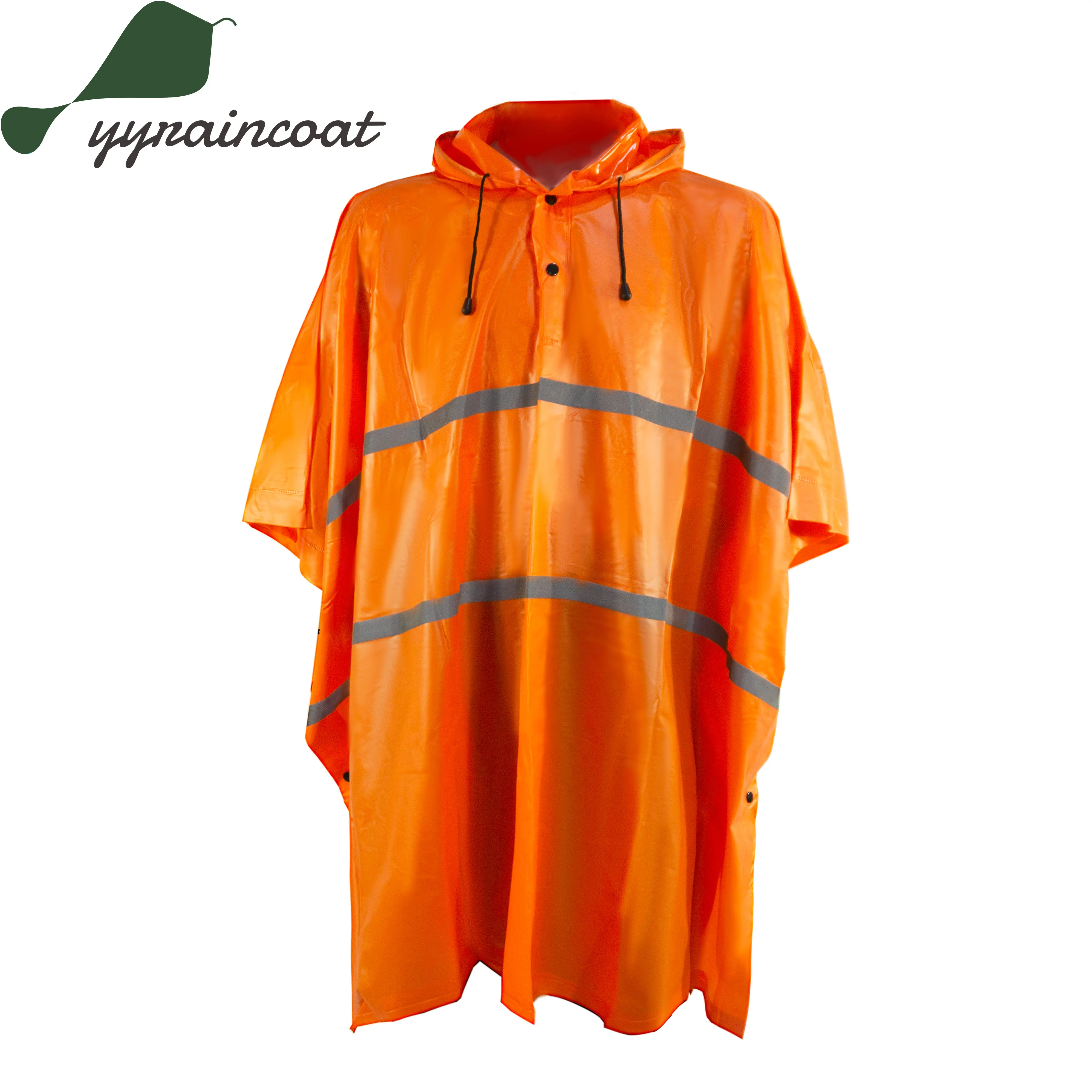 Durable Custom Color Polyester Rain Cloak PVC Raincoat Safety Reflective Tape Riding Rain Poncho