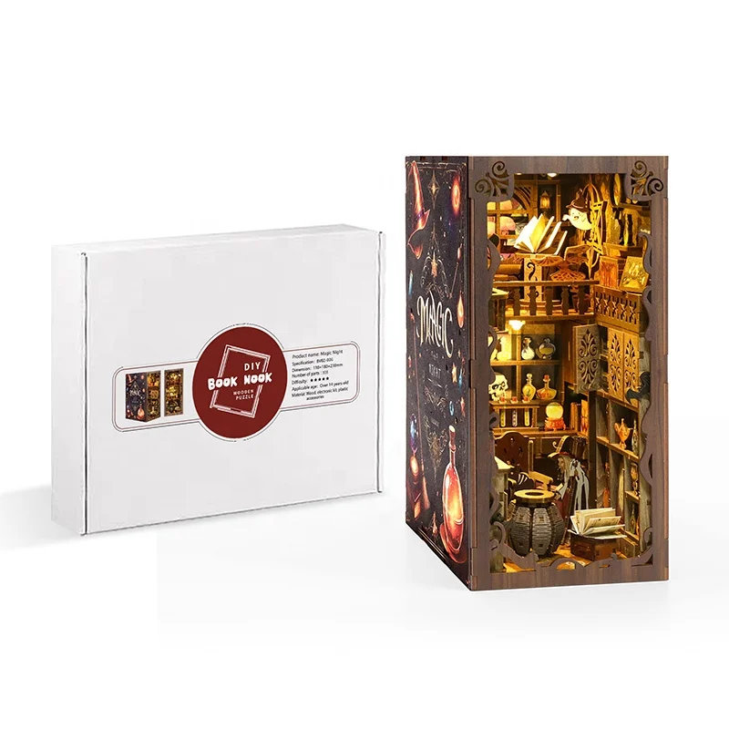 Wholesale puzzle toy book nook shelf insert Christmas nook book doll houses 3d puzzle custom book nook diy for adults