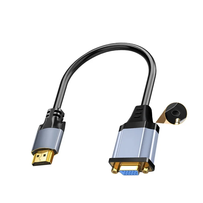 HDMI to female VGA adapter cable 0.15m 15cm Aluminum alloy HDMI to VGA unidirectional transmission with 3.5mm audio port