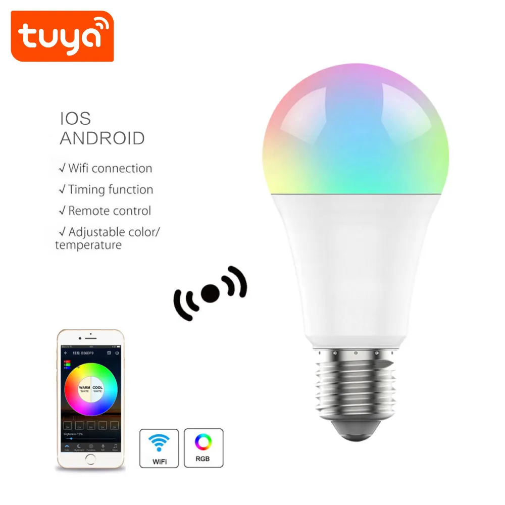 Best Price AC 85-265V 9W Tuya Smart App Control WiFi Mini RGBCW E27 LED Bulb PST-WFA19