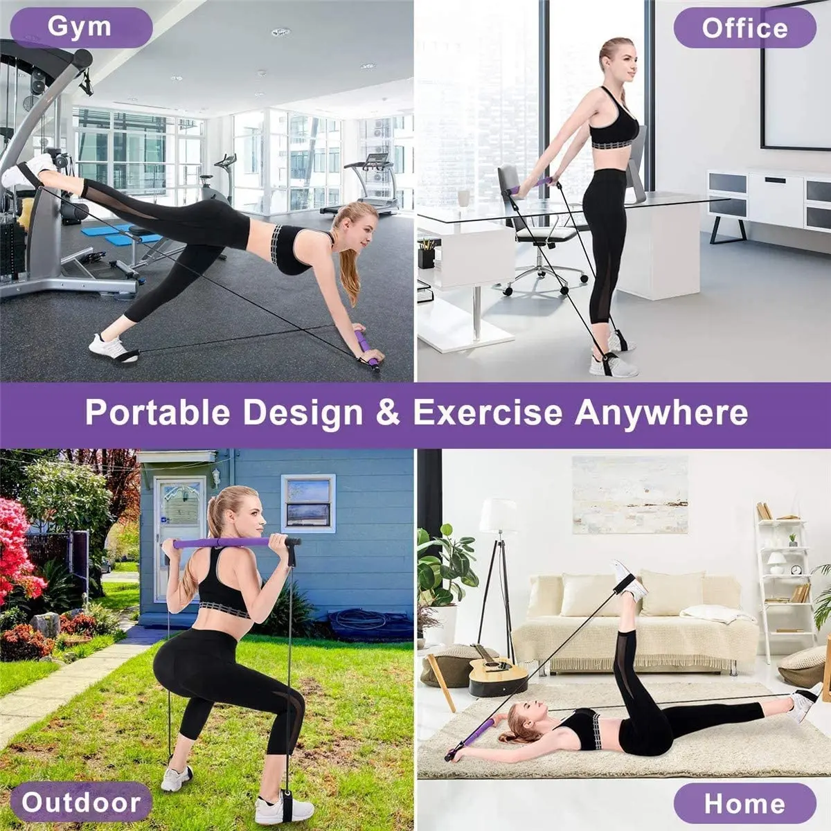 colorful pilates exercise bar kit with resistance band