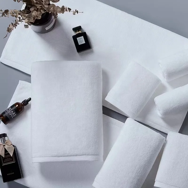 Luxury 32s 100% Cotton Pure White Hotel Terry Bath Towels Custom Logo Cotton Towel Sets