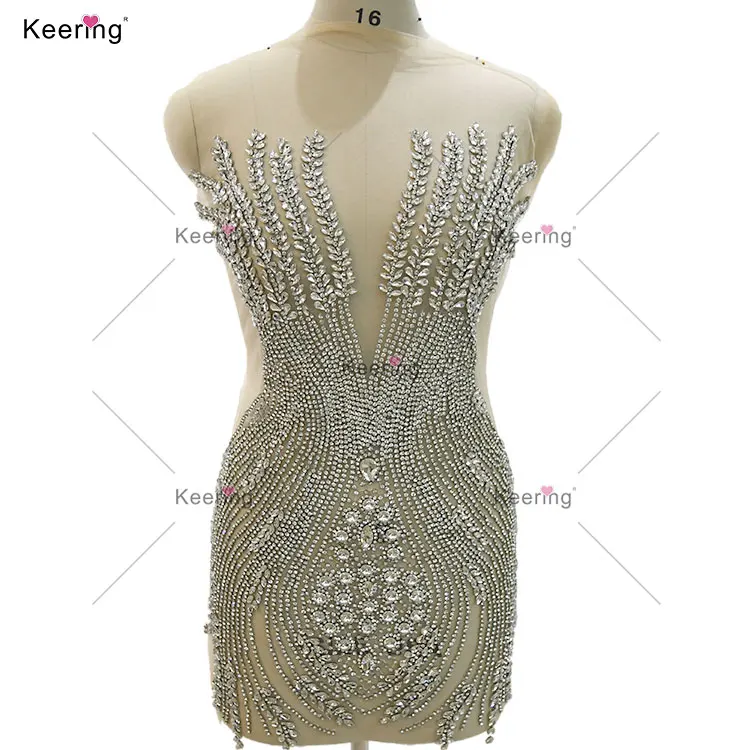 New Arrival Keering exquisite Bling Bling Shiny Wedding Dress silver good rhinestone bodice applique panel