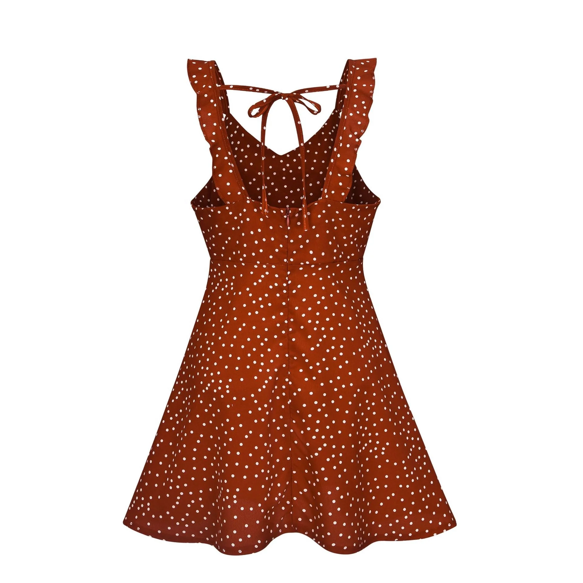 Summer V Neck Mini Dress Printed Polka Dot Floral Ladies Dress Casual Chiffon Sleeveless Summer Dress
