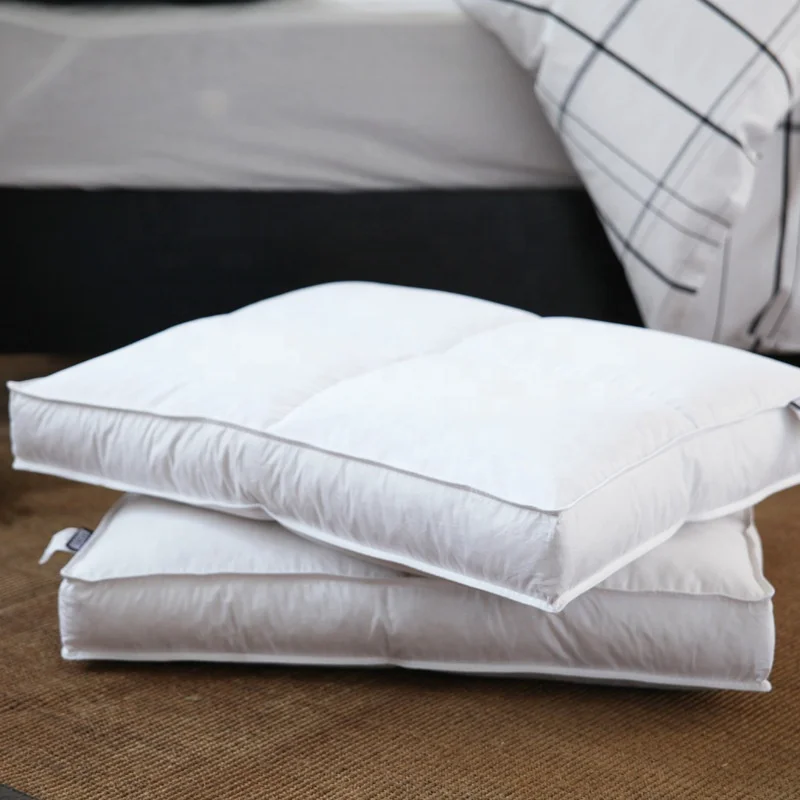 Manufacturer Custom Bed Pillow 20*30 inch Quilted Goose Down Feather Filling Pillow Home White Cotton Fabric Soft Low Pillow