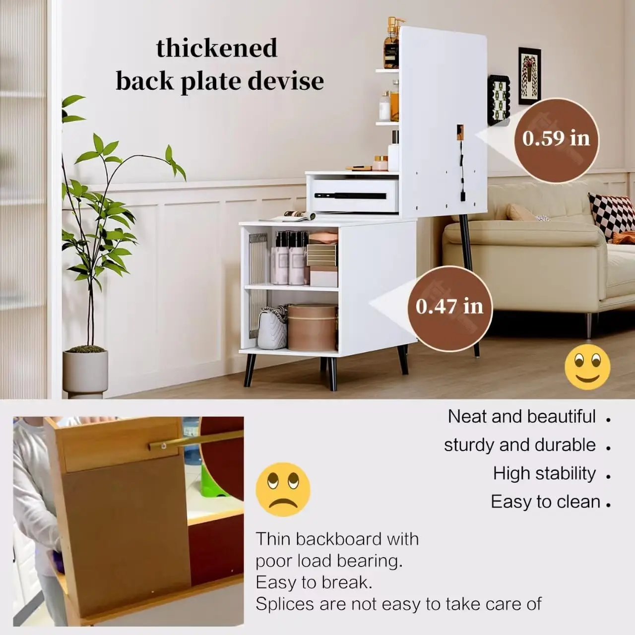 Bedroom furniture modern White Makeup Vanity Desk with Mirror Adjustable Cabinet & Drawers