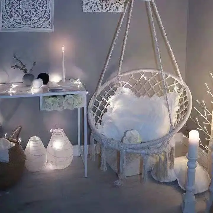 Ins Net Red Tassel Swing Hanging Chair Household Cotton Rope Basket Rattan Chair Balcony Lazy Basket Chair