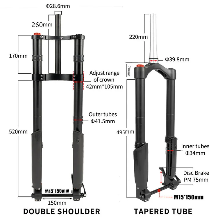 26*5.0 inch Snow Beach Bicycle Front Fork Fat Bike Suspension Air Fork Bike Downhill Double Crown Shock Fork