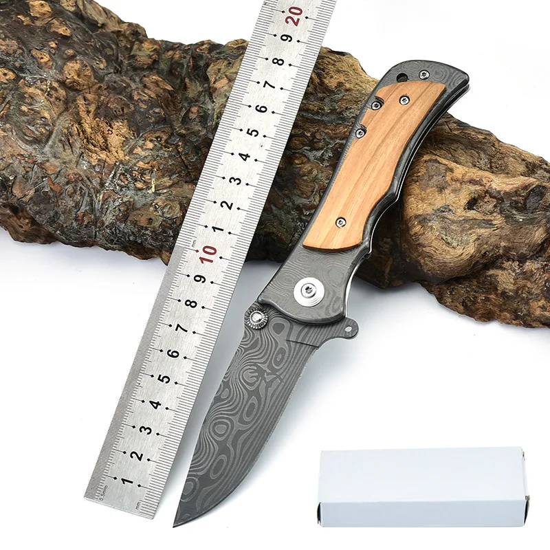 Folding Outdoor Pocket Hunting Handle Knife Blade With Laser Pattern