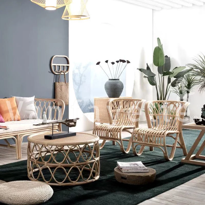 Wico Ins Luxury Indoor Couch Single Chair Collection for Hotel Furniture Design 2 Seater Cane Sofa Real bahama rattan chair