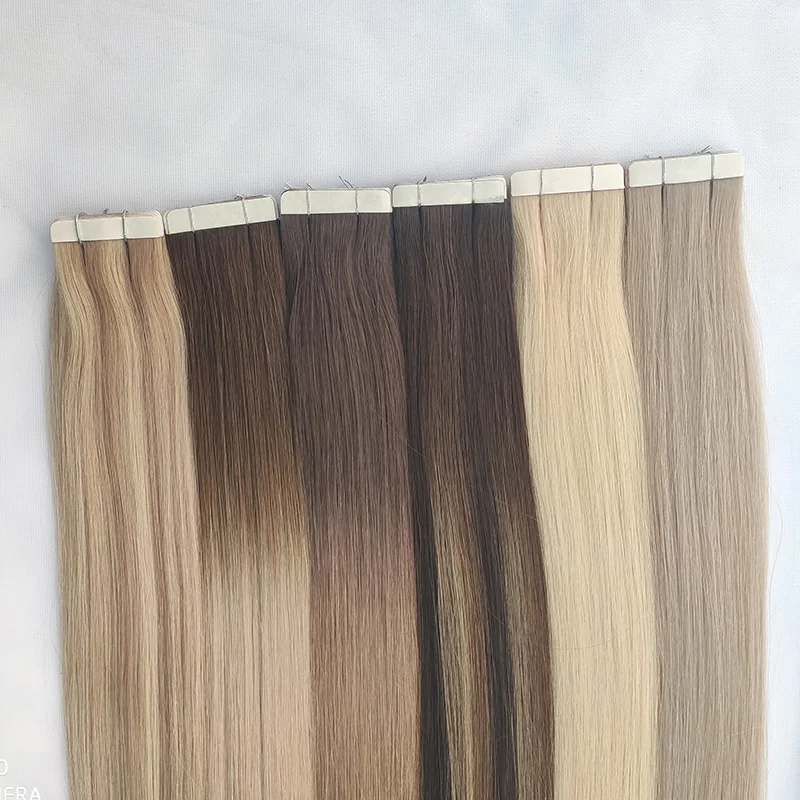 
Salon Quality Russian Virgin Double Drawn Remy Cuitlce Ash Blonde Balayage Ombre Tape In Human Hair Extension 