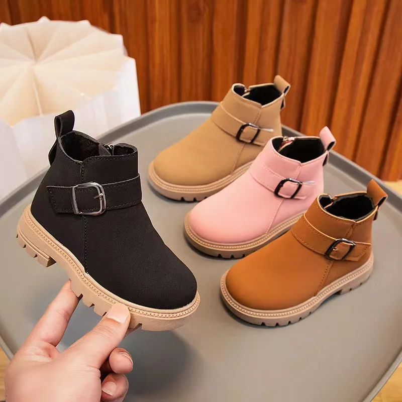 Conyson high quality kids korean fashion design soft strap candy color shoes boy girl autumn winter outdoor non-slip boot